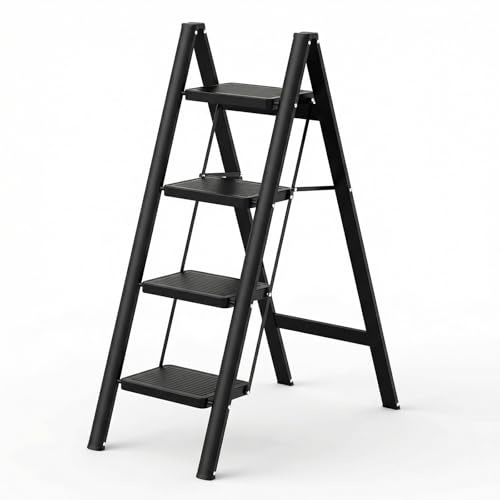 Step Ladder Foldable, Ladder with Wide Non-Slip Pedal, Step Stool with 150 kg Capacity, Home, Pantry, Indoor and Outdoor Use (4 Steps)