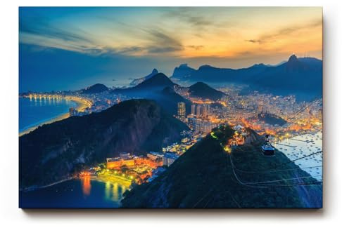 Sinus Art Wandbild 90x60cm Blick auf die Lichter von Rio mit markanter Silhouette des Zuckerhuts und tropischem Flair