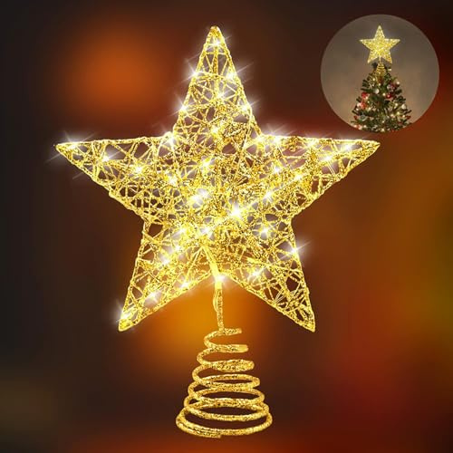 Étoile lumineuse à DEL pour cime de sapin de Noël (doré, 17 x 10 x 10 cm)