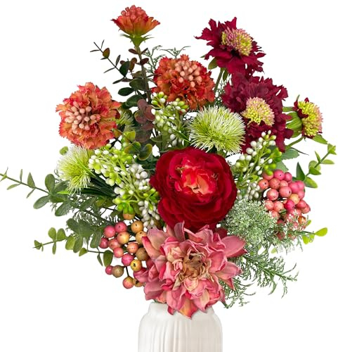 YMIFEEY Kunstblumen wie Echt Künstliche Blumen Zweige Blumenstrauß Künstlich Rot Seidenblumen Fake Blumen Pflanzen Deko Artificial Flowers Tischdeko Weihnachten (Rot)