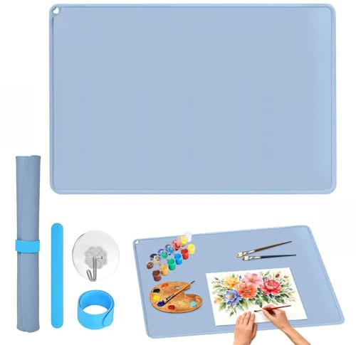 ComPDCVD Tapis en Silicone 60 x 40 cm Grand Tapis d'artisanat en Silicone Antiadhésif Pliable pour la Artisanat Découpage pour la Artisanat Découpage pour Projets Bricolage Aquarelle(Bleu)