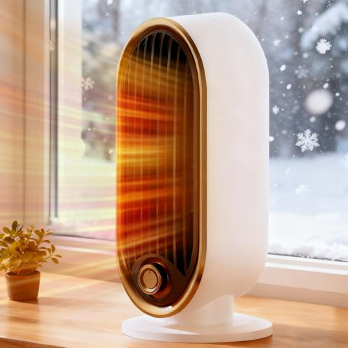 Tragbarer Heizlüfter, 800 Watt Elektroheizer Heizungslüfter für Innenbereich, Thermostat, Desktop- und Bodenaufstellung, Umfallschutz, Kleiner Raumheizer für Schlafzimmer, Büro, Haus, Wohnzimmer