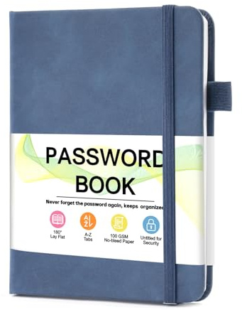 MOSA BEAR Password Keeper Book with Alphabetical Tabs，4.3x5.7 Small Password Books for Seniors Password Notebook for Internet Website Address Log in Detail（Dark Blue）