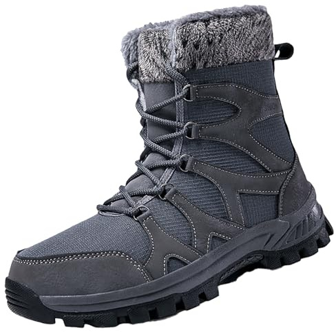 Botas de invierno para hombre, de piel, impermeables, con forro polar, botas de lana, suela antideslizante, botas de esquí, cómodas botas de nieve, botas térmicas con cordones, adecuadas para el