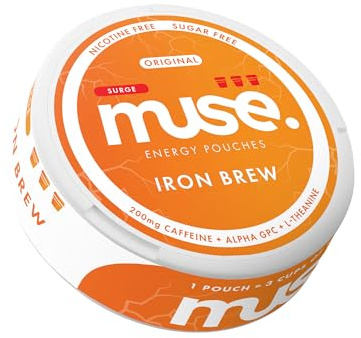 MUSE Caffeine Pouches Smart Energy Supplement - Sugar Free & Nicotine Free Focus Formula with Alpha GPC & L-Theanine - Iron Brew (Surge 200mg)