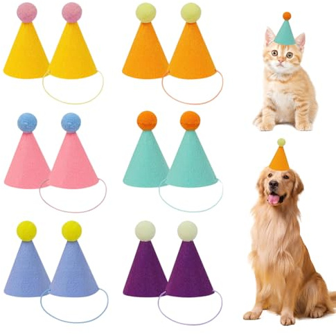 12 Partyhüte für Kuscheltiere, Mini Geburtstagshüte für Hunde Katzen | Bunte Partyhüte für Geburtstage, Fotoshootings, Feiern und Tierpartys
