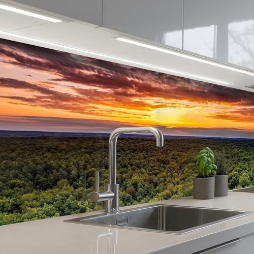 KitchenYeah© Spritzschutz Küchenrückwand Selbstklebend Küche Rückwand | 60x200 cm - Küchenwand Wand Küchenfront Verkleidung Küchenspritzschutz Wald - Nacht - Himmel - Horizont - Bäume