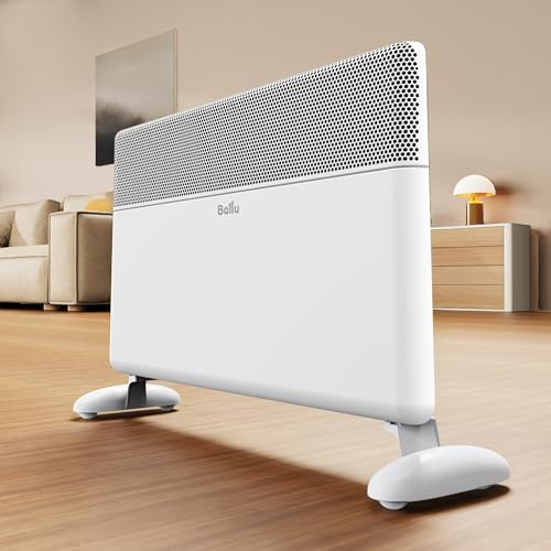 Ballu 1500W Electric Panel Space Heater Wall Mounted & Freestanding | 2 Heat Settings, Fanless Silent Convector Heater, Energy-Saving Thermostat, Portable Wheels & Carry Handle (White)