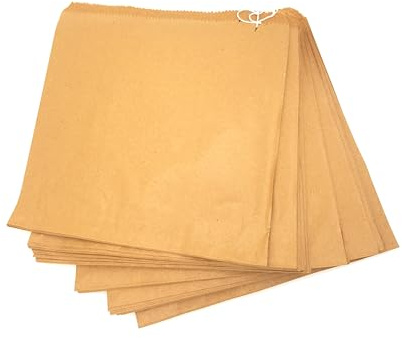 100 Strung Brown Kraft Paper Bags for Lunch, Food, Sandwiches, Groceries, Gifts & Takeaway | Eco-Friendly | Recyclable Brown Bags (8x8 inch)
