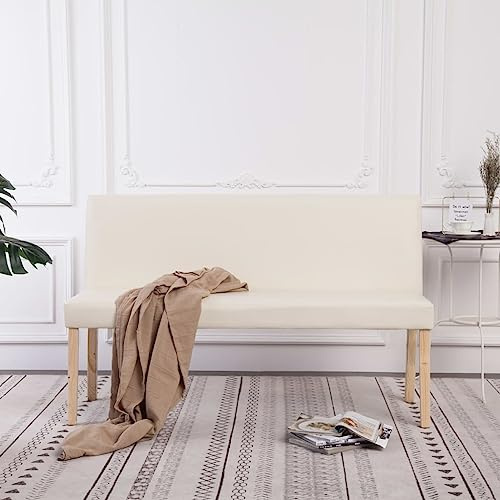 Fangmaliuyun Cremeweiße Sitzbank 139,5 cm mit massiver Kiefer, Polsterbank für Flur, Esszimmer und Schlafzimmer