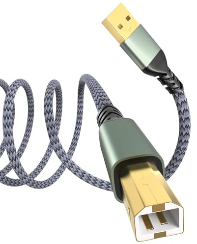 Yaekea USB A to USB 2.0 B Printer Cable Designed for HP Epson Canon Brother Dell Lexmark Xerox Samsung Oki USB Midi Cable for Scanner/Midi Keyboard/Digital Piano/DAC Grey Braid USB Cable-6.6FT