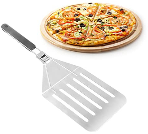 Pelle à pizza acier inoxydable avec poignée pliable, palettes à pizza antiadhésive métal outils pâtisserie à transfert fendu pour cuisson familiale tourner pâte, pain, pâtisserie