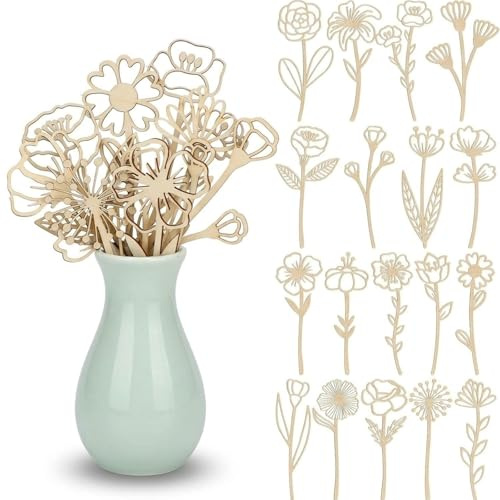Tarqite 18 Stück Holzblumen Deko, Moderne Holz Blumen Set, Boho Skandinavische Deko Holz, Holzblume Ornamente für Wohnzimmer, Tisch, Fensterbank, Schlafzimmer, Hochzeit, DIY