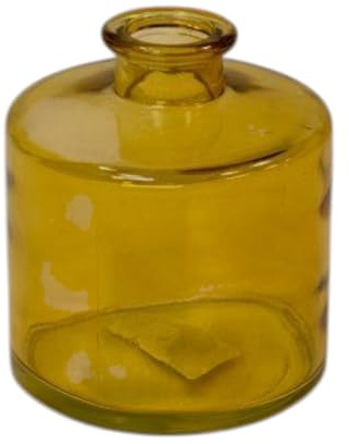 Yellow Squat Glass Bottle, Compact Decorative Vase, 9 x 9 x 10 cm, Windowsill Accent