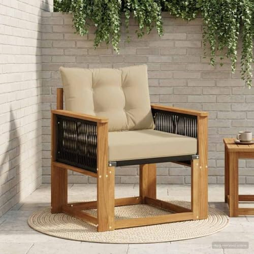 Angajara Outdoor Mittelsofa aus massivem Akazienholz Natur langlebiges wetterfestes Lounge-Sofa für Garten Terrasse Balkon Wintergarten Veranda Pool Sitzelement mit Polsterkissen