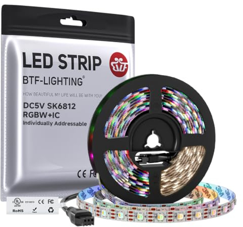 BTF-LIGHTING RGBW RGBNW Natürliches Weiß SK6812 5m 60LEDs/m Weiß PCB IP30 | ähnlich WS2812B Individuell adressierbar Flexibel 4 farbe in 1 LED Traumfarbe LED Streifen DC5V