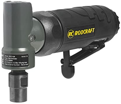 Rodcraft RC7128 Druckluft-Stabschleifer, abgewinkelte Form | 23000 U/min, 400 W Leistung und 6 mm Spannzange. Für präzises Schleifen und Entgraten