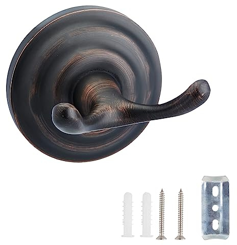 Amazon Basics Zinc Traditional Round Bathroom Towel and Robe Hook, Oil Rubbed Bronze, Easy Installation