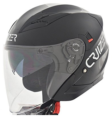 Cruizer Casco Moto Jet Omologato ECE, Doppia Visiera, Nero Lucido, Taglia S