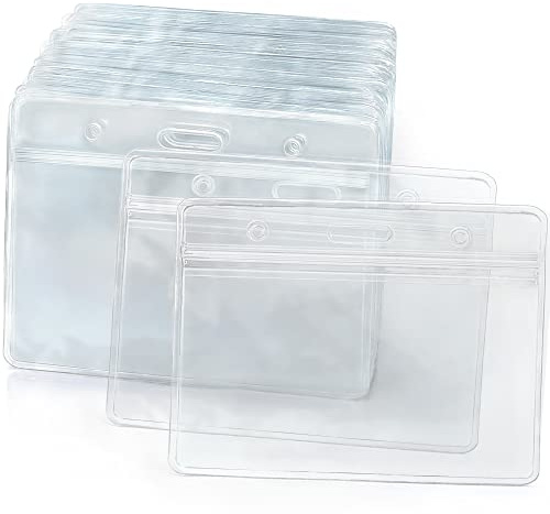 EcoEarth - Horizontal Card Protector w/Soft Edge - Sealable Fits 3.5x2.25 Inch Insert, Clear, 100 Pack - Waterproof ID Badge Holder - Plastic Name Tag Holder Bulk