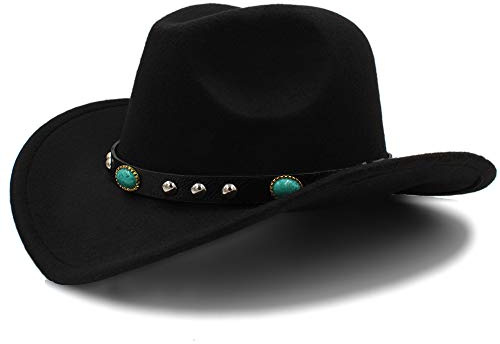 Frauenhüte, Cowboyhut, Jazz-Hut, modische Cowboyhut für Frauen, Partykostüme, Cowgirl-Hut, aufrollbarer Hut (Farbe: Schwarz, Größe: 57–58 cm)