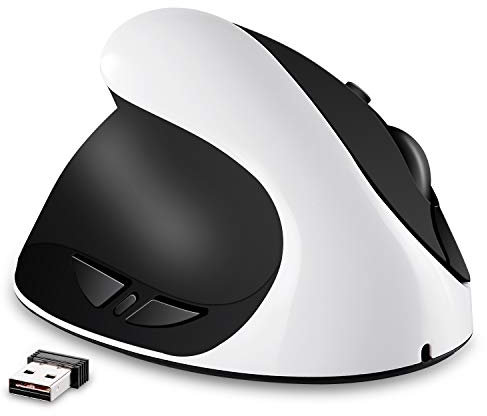 AURTEC Left Handed Mouse, Rechargeable 2.4G Wireless Ergonomic Vertical Mice with USB Receiver, 6 Buttons and 3 Adjustable DPI 800/1200/1600 for Left Hand, White
