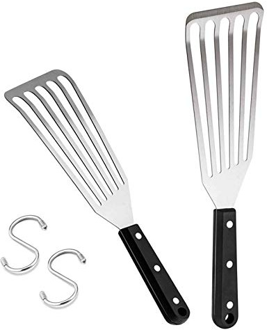 Fiskspatel, HaSteeL 2-delad rostfritt stål slitsad vändare för vändning, vridning, stekning och grillning, metallslitsade spatlar perfekt för köksmatlagning, nithandtag och diskmaskinssäker