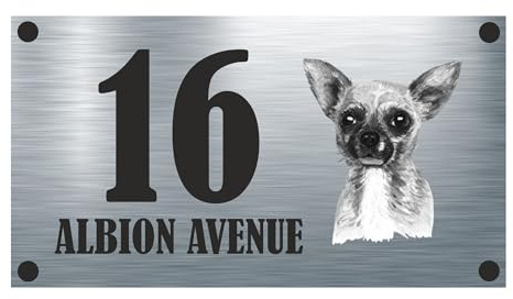 Dog Collection - Chihuahua Aluminium House Sign Personalised With Your House Name/Number & Street Name