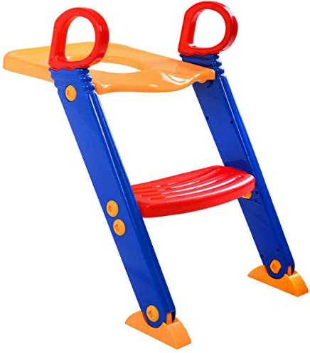 Almineez Folding Baby Kids/Toddler/Child Toilet Potty Training Step Ladder Bathroom SEAT Steps Assistant Potty for Toddler Child Toilet Trainer with Safety Handle