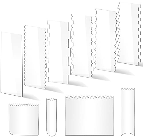 PROKITCHEN 10 PCS Cake Scraper Smoother Set, Acrylic Cake Smoother For Icing 6PCS with 11 Patterns Edge and 4 Soft Plastic Cake Frosting Smoother Scraper, Icing Smoother For Cream Cake Decorating