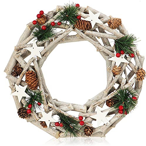 COM-FOUR® Tischkranz mit Sternen, Deko-Tischkranz aus Zweigen, natürlicher Türkranz zum selber Schmücken, DIY Naturkranz - Ø 36 cm (Adventskranz XXL)