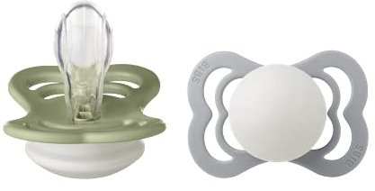 BIBS Supreme Schnuller 2er-Pack, BPA-frei, Symmetrischer Nippel. Silikon, Größe 1 (0-6 Monate), Sage/Cloud Night
