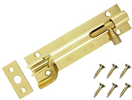 TERF® Türriegel, poliertes Messing, Schiebeschloss, 100 mm, Türriegel mit Schrauben, ideale Türschlösser für Innen- und Außentüren, 100 mm