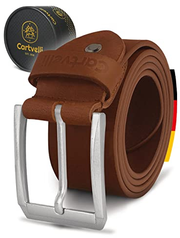 Cartvelli Hochwertiger Ledergürtel Herren Braun Brandy 130 cm - Echtleder Herrengürtel Made in Germany - 40 mm Vollleder - kürzbar - Männer Gürtel nickelfrei - Leather Belt Men brown BS21yb-130