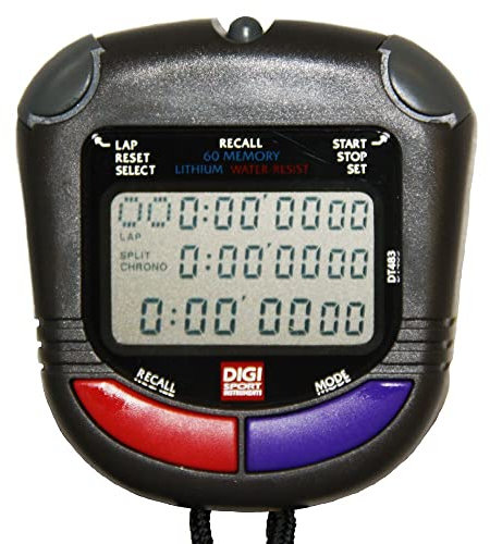 Schütt DIGI Stoppuhr PC-91 (60 Memory Speicher | Uhrzeit & Datum | Dualtimer) - Digital Profi Stoppuhr mit Druckpunktmechanik | spritzwasserfest | Trainer