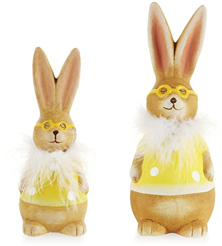 com-four® 2X Deko Aufsteller für Ostern, Bunte Osterhasen mit Brille | Osterdeko zum Hinstellen - Osterdekoration aus Keramik