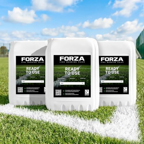 FORZA Ready To Use Grass Pitch Line Marking Paint [10L | 15KG] | Quick-Dry, Weatherproof, High-Visibility White Paint for Sports Pitches | Suitable for Wheel-To-Wheel Machines - Pack of 1, 3, 5