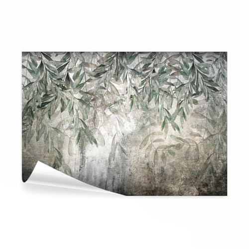 decomonkey carta da parati Foglie Palme Lascia Pianta Natura, 450x315 cm | fotomurale in tessuto non tessuto, astratto, vintage, retro, marrone, beige, verde