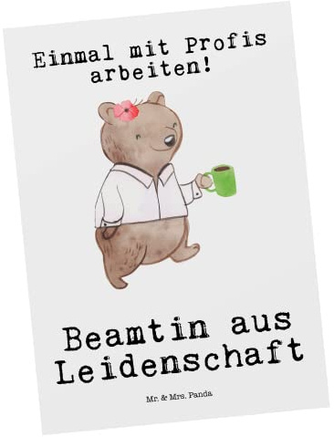 Mr. & Mrs. Panda Grußkarte Beamtin Leidenschaft - Geschenk, Ansichtskarten, Ansichtskarte, Postkarte, Öffentlicher Dienst, Postkarten, Beamtentum, einzelkarte, Beamte, Studium