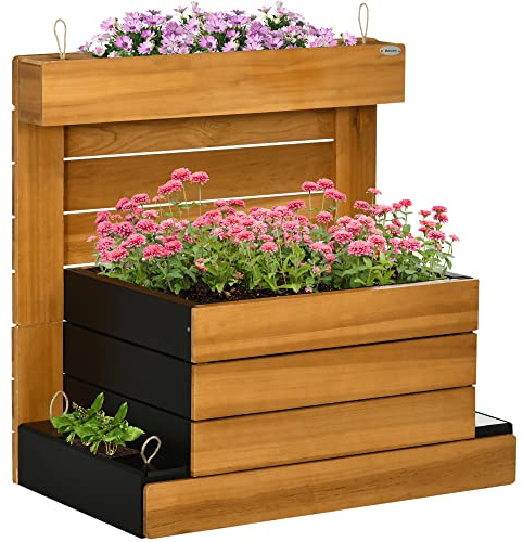 Outsunny Hochbeet Holz mit Selbstbewässerungssystem 79,5x49,5x80cm