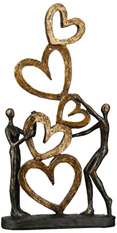 Casablanca Design Skulptur Herz auf Herz Paar mit Herzpyramide 41x21cm bronzeoptik Hochzeit Liebe Wohnzimmer Skulpturen Deko Modern