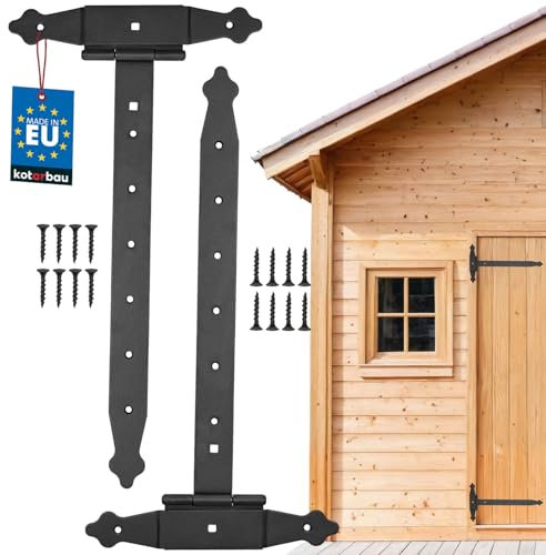 KOTARBAU® 2er Set Kreuzgehänge 400 mm Ladenband Scharnier Band Platte Baubeschlag Torbeschlag Holzverbindung Werfgehänge T-Scharnier T-Band Pulverbeschichtet