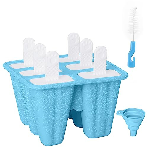 Ice Cream Mould Set, Ice Lolly Moulds with Sticks, Ice Pop Moulds, 6 Pieces Reusable Silicone Popsicles Molds for Adult Kids (Blue)