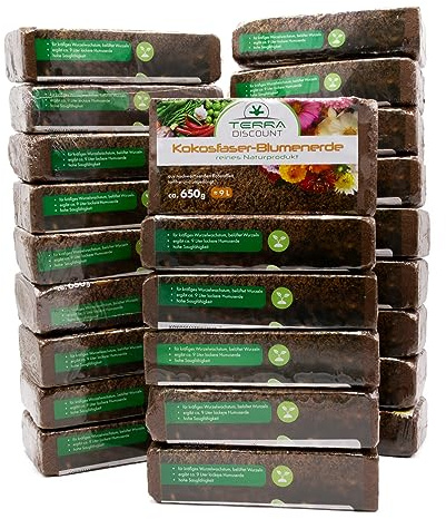 Terra Discount Kokosfaserhumus Blumenerde 24x ca.650g | ergibt ca. 216L Kokoserde als Hochbeeterde und für Pflanzen/Zimmerpflanzen