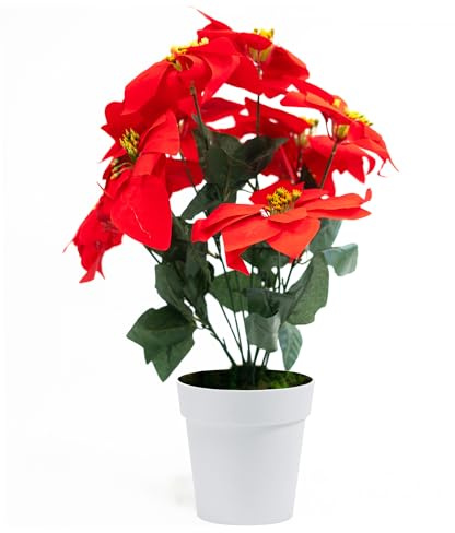 Tecnokit Stella di Natale Artificiale Realistica in Vaso Bianco Elegante – Piante Finte da Interno per Addobbi Natalizi – Disponibile Grande (40cm) o Set 4 Piccole (28cm) (Vaso 16 cm altezza 40 cm)