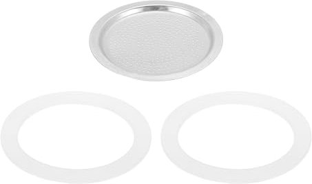 QUARKZMAN Pièces de Rechange pour Cafetière Italienne en Aluminium Avec 1 Filtre et 2 Joints D'Étanchéité en Silicone 64x53x3.4mm pour Cafetière Moka 6 Tasses (Argent)