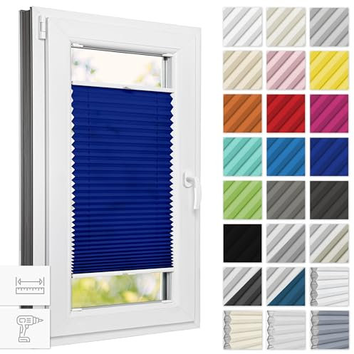 Estika Plissee mit Bohren 90 cm x 120 cm - Marineblaue - Rollos für Fenster, Jalousien Fenster für innen, Raffrollo, Fenster plissee