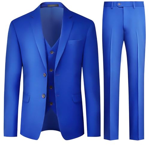 Allthemen Mens 3 Piece Stretch Suits 2 Button Business Suits | Mens Formal Suit Set Slim Fit Casual Tuxedo Blazer Waistcoat Trousers Single Breasted Lapel Dress Suit for Wedding