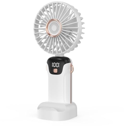 Ailgely Handventilator, Tragbarer Mini Ventilator mit LED-Bildschirm, Wiederaufladbar, Kleiner Taschenventilator Mit 5 Geschwindigkeitsstufen, 3000 mAh, für Reisen, Zuhause