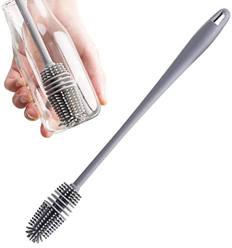 Deep Cleaning for Water Bottles, Silicone Bottle Brush, Soft Brush Bristles, Silicone Piston Brush with Long Handle, Household Supplies, Glass Cleaning Brush for Vases, Jugs, Pack of 2